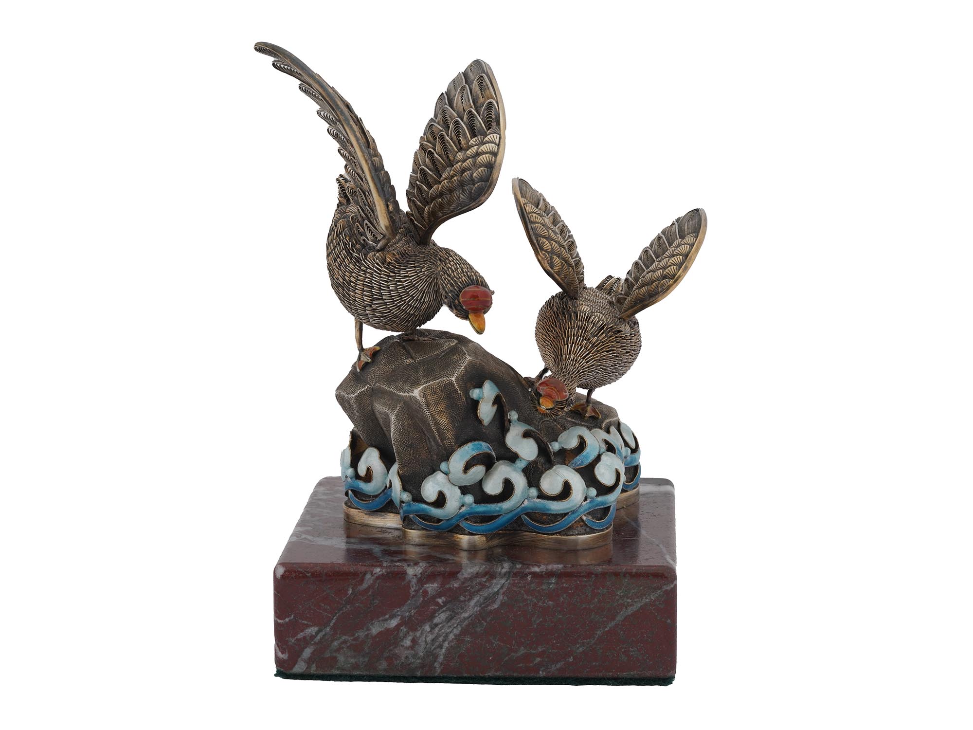 TWO RUSSIAN SILVER FILIGREE ENAMEL DUCK FIGURINES PIC-2